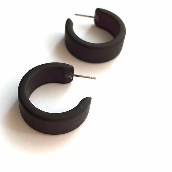 Black Frosted Wide Classic Hoop Earrings - Picture 3 of 8